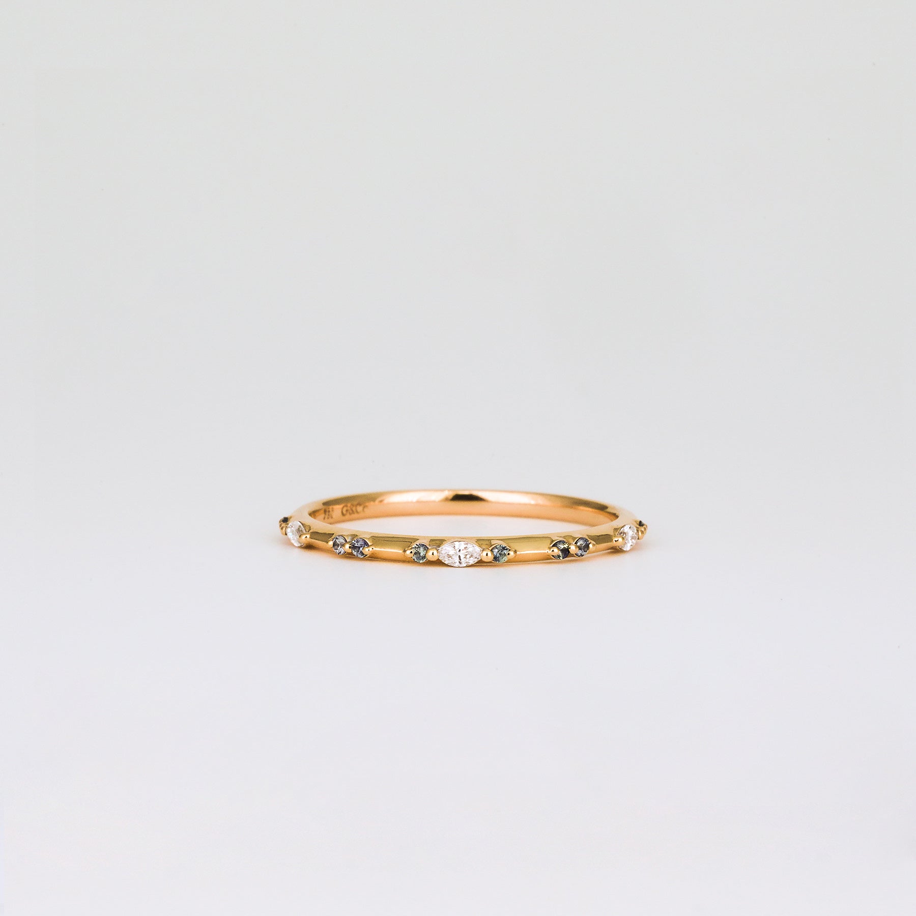 Amelie Coloured Sapphire Wedding Band | Cornflower Blue, Pink, Teal & Tsavorite Garnet