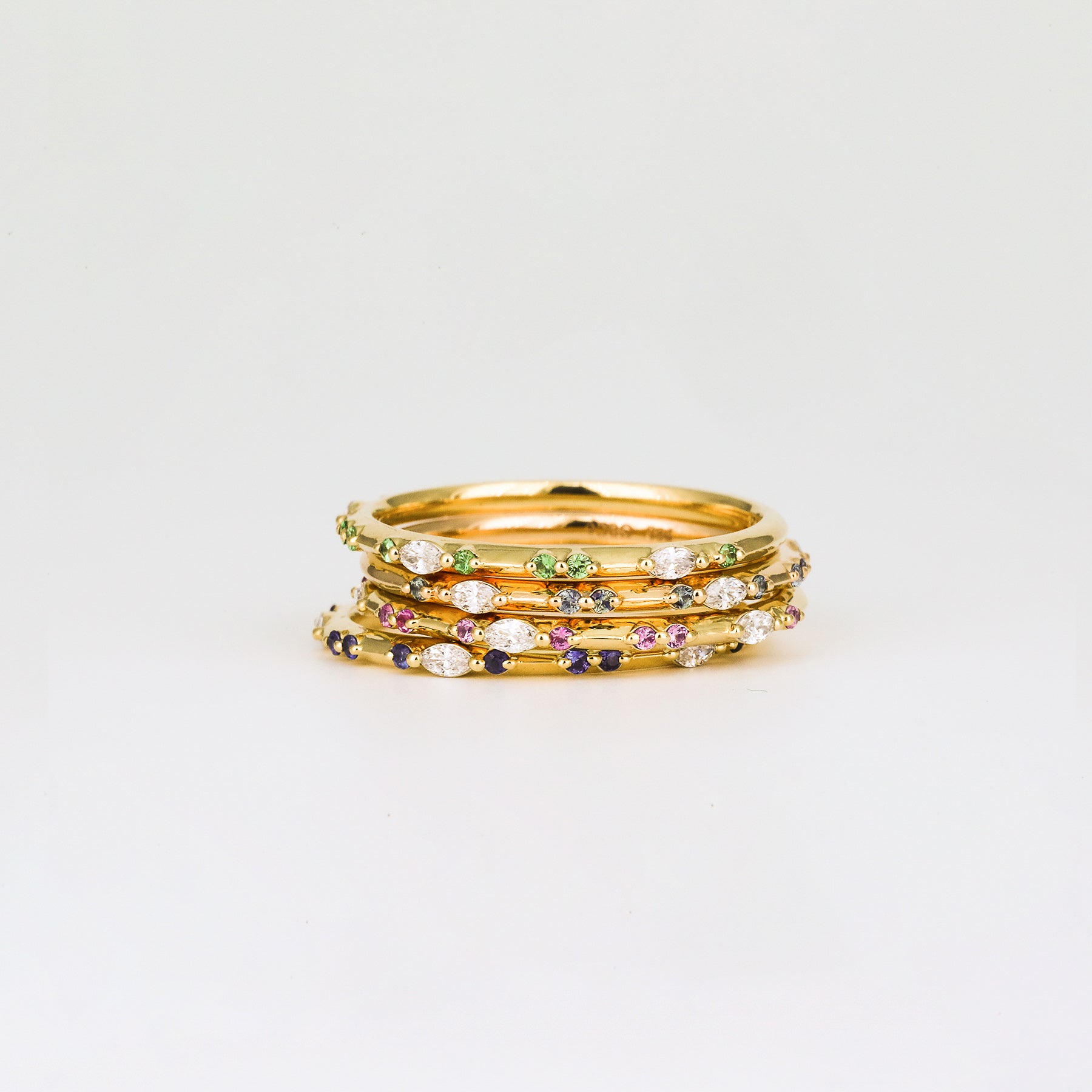 Amelie Coloured Sapphire Wedding Band | Cornflower Blue, Pink, Teal & Tsavorite Garnet