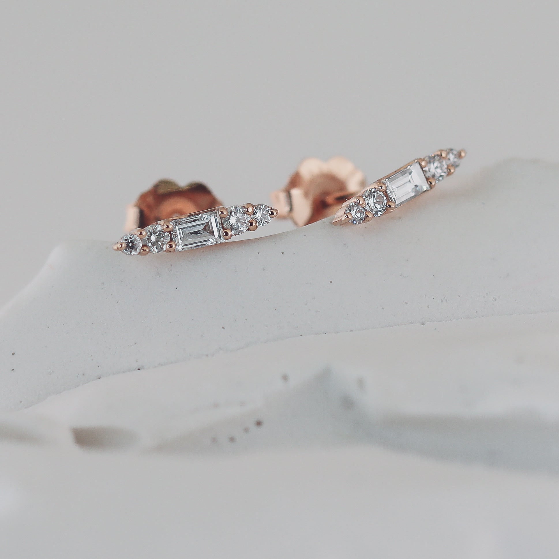 Adaline Diamond Bar Stud Earrings Baguette & Brilliant Cut