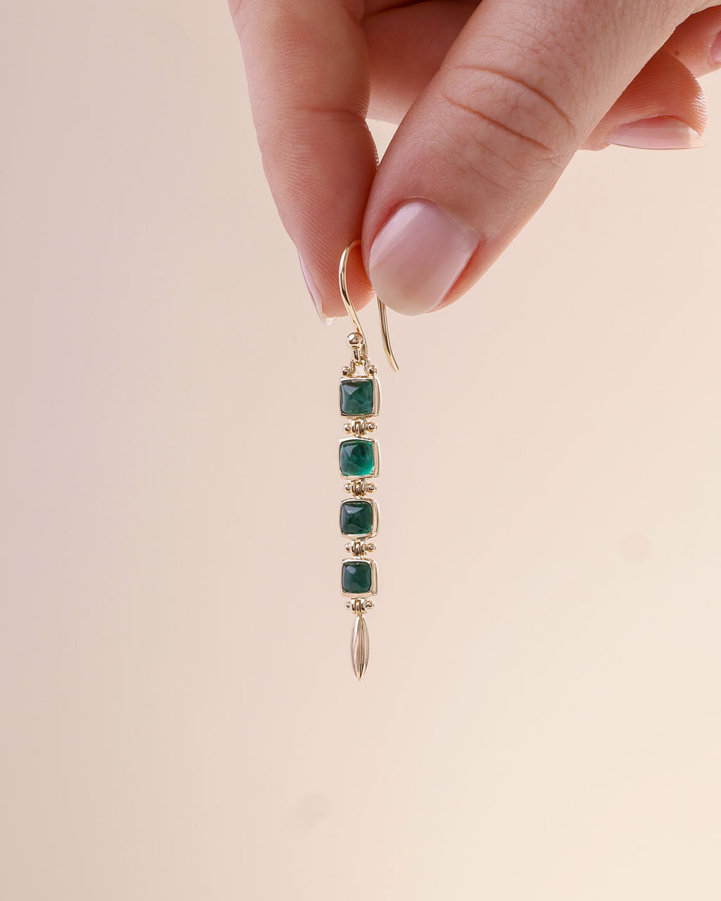 Emerald Cabochon Drop Earrings