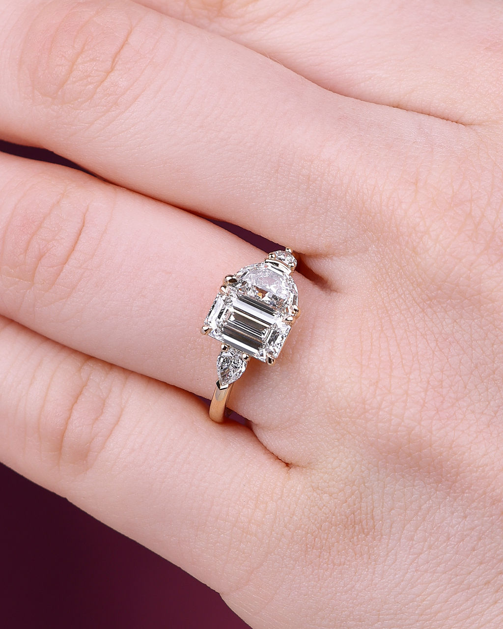 Toi Et Moi Cluster Emerald and Half Moon Lab Grown Diamonds