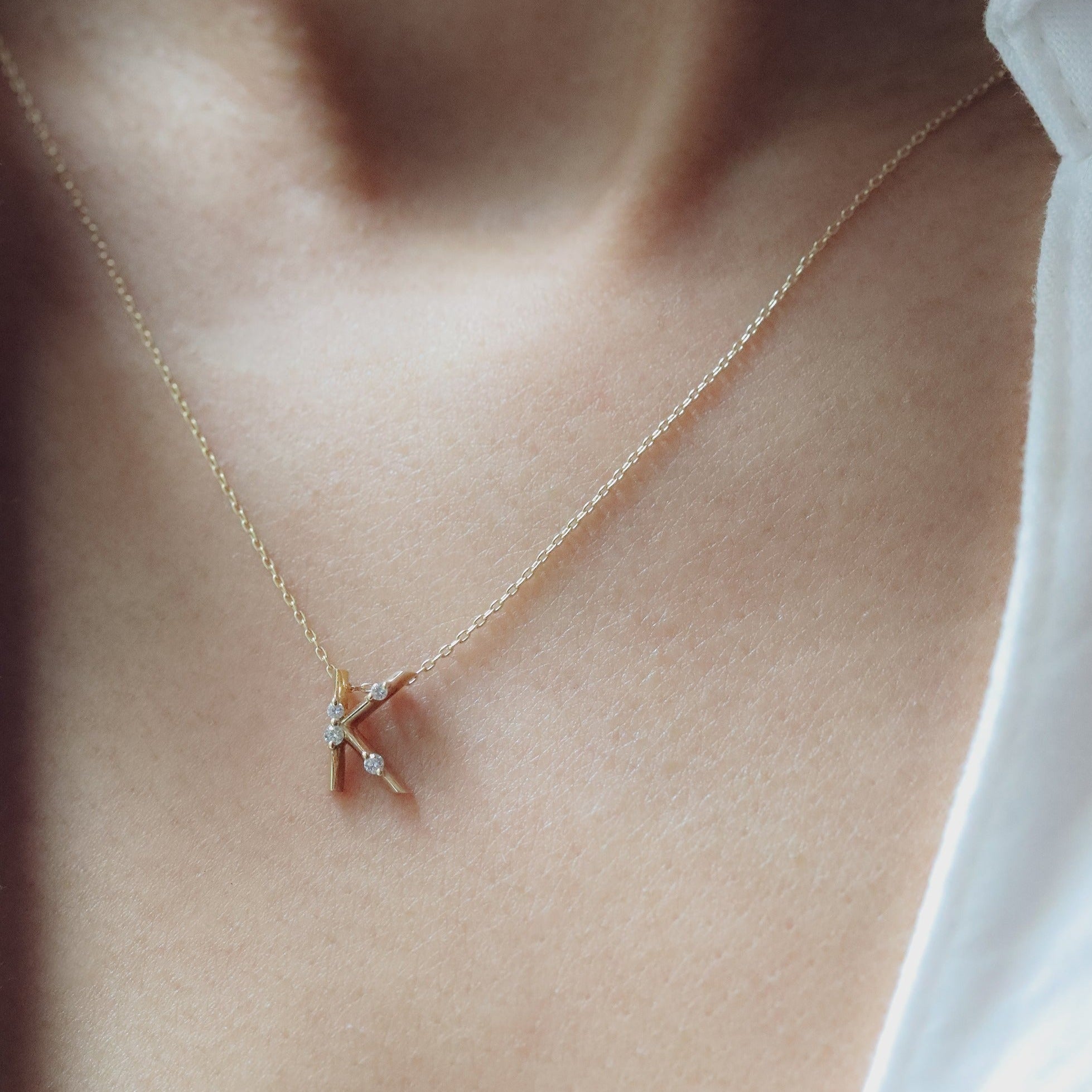 Amelie Initial Necklace - Diamond Letter Pendant Personalised Fine Jewellery