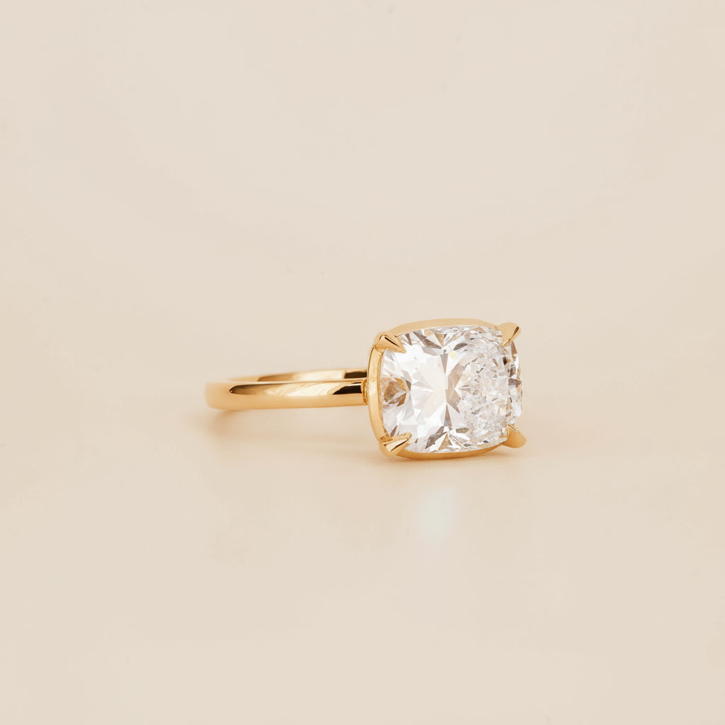 Aaren 2.92ct Cushion Cut Lab-Grown Diamond East-West Solitaire in 18ct Yellow Gold