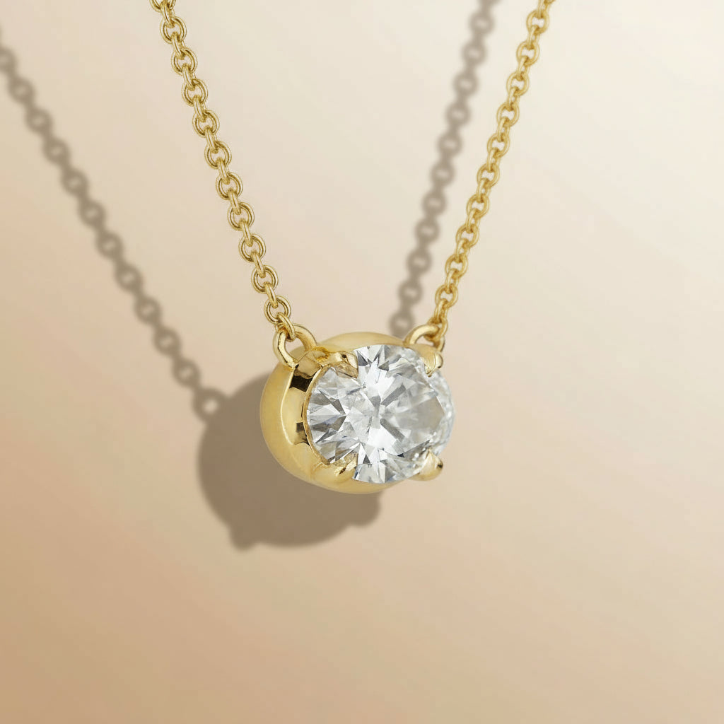 Aaren East-West Oval 0.6ct Lab Diamond Necklace Diamond in Yellow Gold