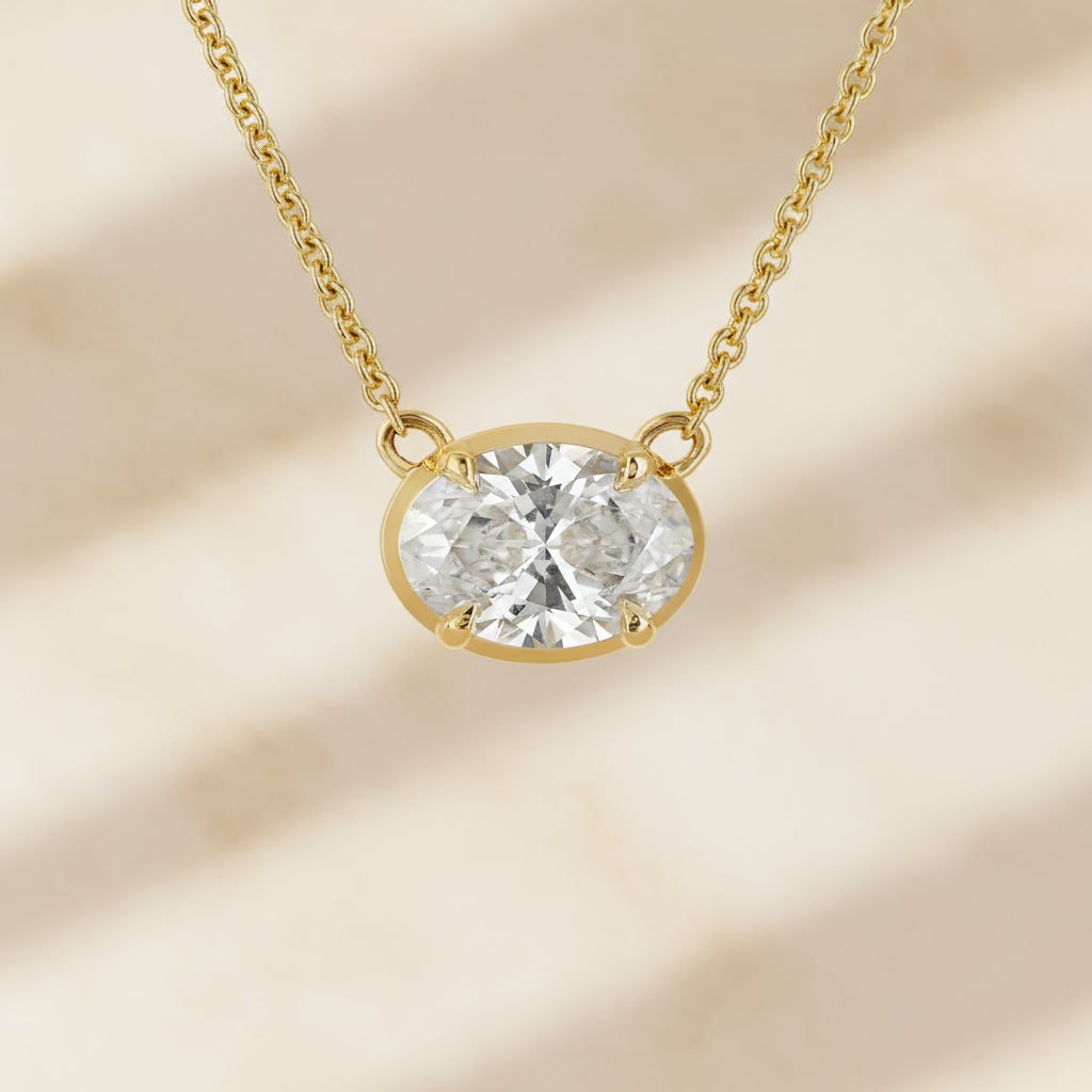 Aaren East-West Oval 0.6ct Lab Diamond Necklace Diamond in Yellow Gold