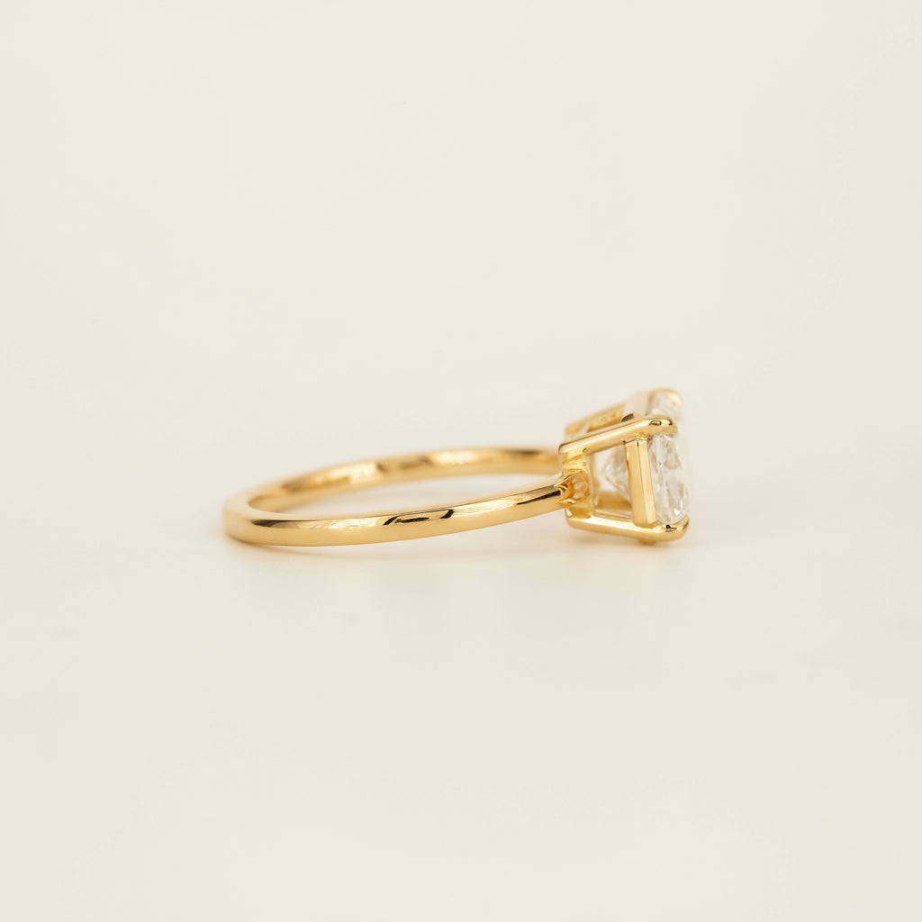 Aaren East-West Radiant Cut 2.38ct Lab Grown Diamond Solitaire Ring in Yellow Gold