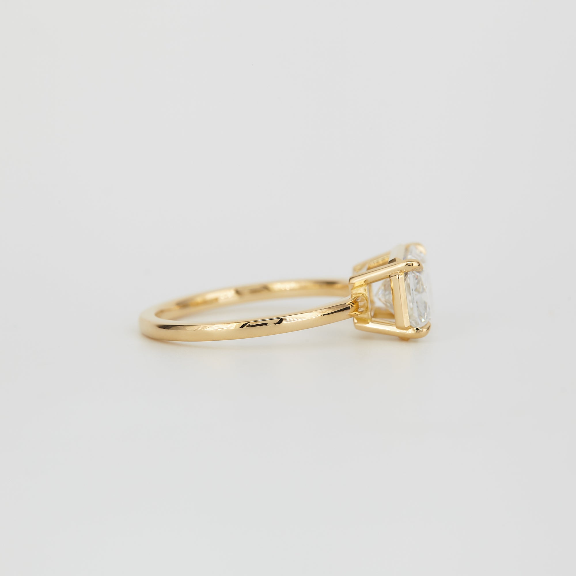 Aaren East-West Radiant Cut 2.38ct Lab Grown Diamond Solitaire Ring in Yellow Gold