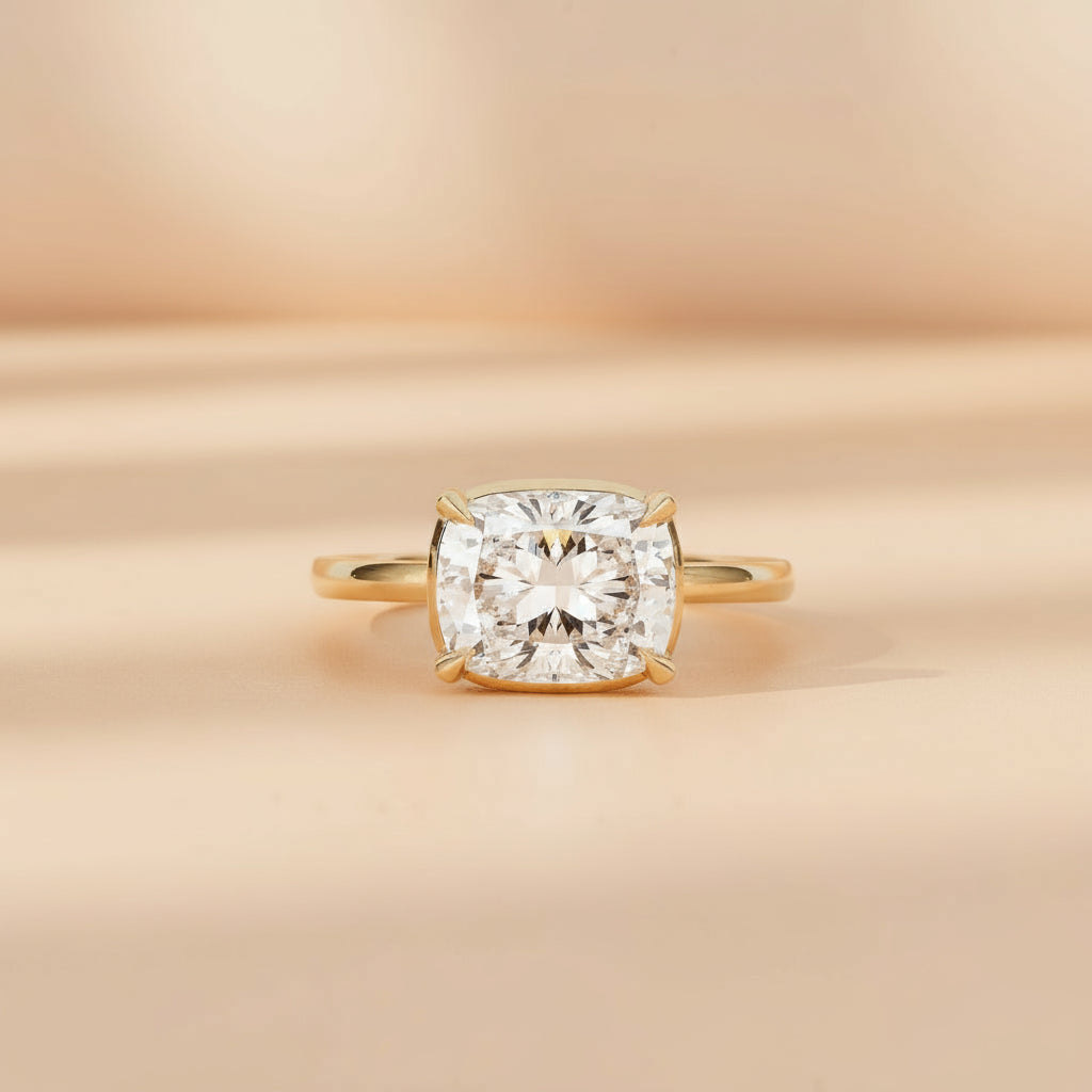 Aaren 2.92ct Cushion Cut Lab-Grown Diamond East-West Solitaire in 18ct Yellow Gold