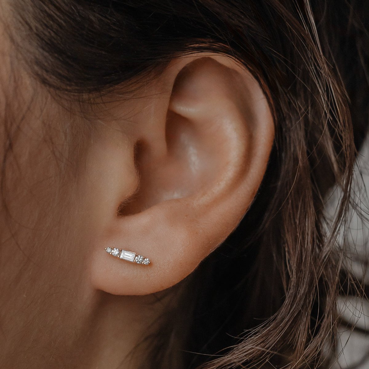 Adaline Diamond Bar Stud Earrings Baguette & Brilliant Cut