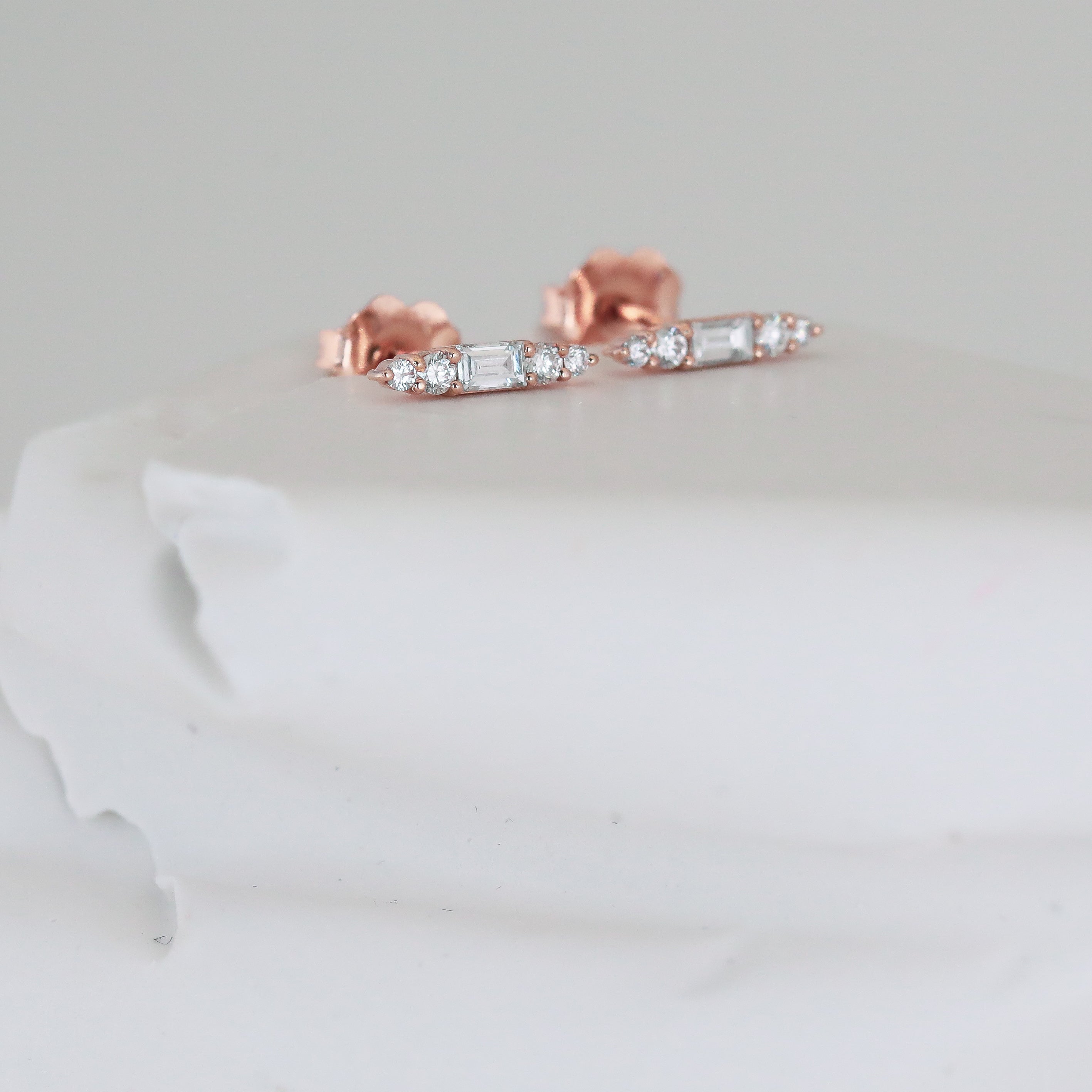 Adaline Diamond Bar Stud Earrings Baguette & Brilliant Cut