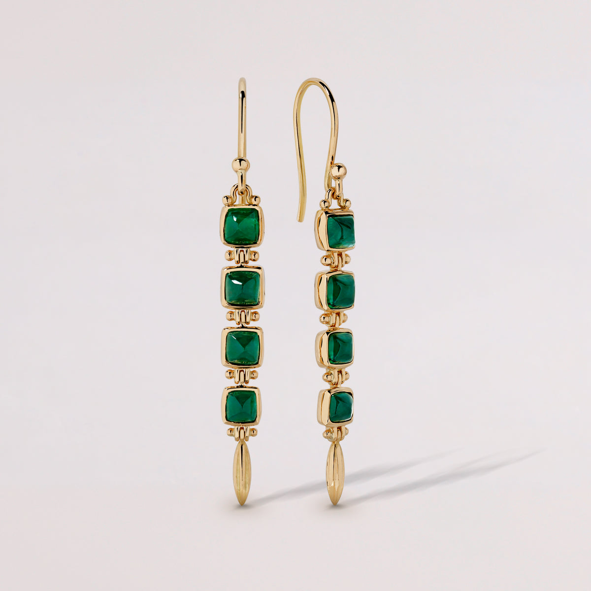 Emerald Cabochon Drop Earrings